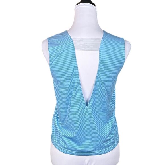 Adidas Blue And White Stripe Sleeveless Athletic Top With Open Cutout Back, EUC - Picture 2 of 7